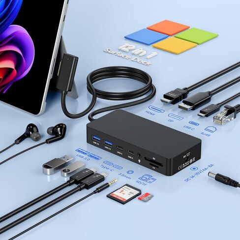 Surface Dock Triple Displays 4K HDMI+DP+Thunderbolt 4, 12 in 1 Surface Docking Station with 120W Power Adapter for Surface Pro 12/11/10/9/8/X/7/6/5, Surface Book Go, Surface Laptop, Surface Go Dock in Kuwait