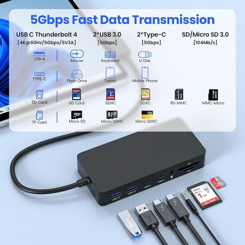 Surface Dock Triple Displays 4K HDMI+DP+Thunderbolt 4, 12 in 1 Surface Docking Station with 120W Power Adapter for Surface Pro 12/11/10/9/8/X/7/6/5, Surface Book Go, Surface Laptop, Surface Go Dock in Kuwait