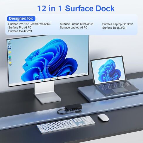 Surface Dock Triple Displays 4K HDMI+DP+Thunderbolt 4, 12 in 1 Surface Docking Station with 120W Power Adapter for Surface Pro 12/11/10/9/8/X/7/6/5, Surface Book Go, Surface Laptop, Surface Go Dock in Kuwait