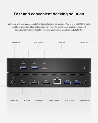 D6000 Universal Docking Station, USB 3.0 and USB C Single 5K or Triple 4K Display Docking Station with Two DisplayPort and HDMI for Windows and Mac (1HDMI, 2DP, 1Audio, 4USB3.0, 1USB C, 1Speaker Out) in Kuwait