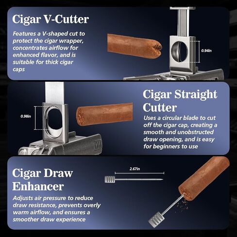 Tesonway Torch Lighter with Windproof Single Jet Flame, Straight & V Cutters, Cigar Draw Enhancer, Refillable Butane Torch Lighter, Gift for Cigar Lovers (Butane Not Included) in Kuwait
