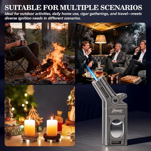 Tesonway Torch Lighter with Windproof Single Jet Flame, Straight & V Cutters, Cigar Draw Enhancer, Refillable Butane Torch Lighter, Gift for Cigar Lovers (Butane Not Included) in Kuwait