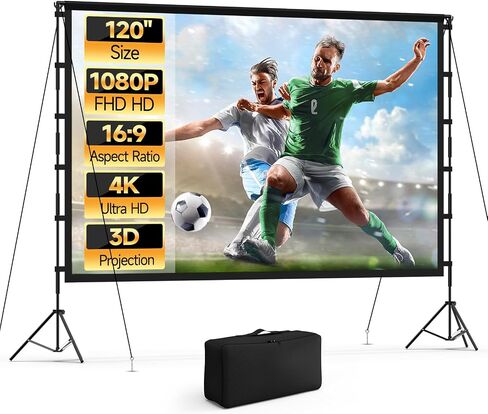 120 Inch Projector Screen with Stand, 16:9 4K HD Portable Projector Screen, Indoor Outdoor Front/Rear with Carry Bag for Home Theater Backyard Camping Movie Night in Kuwait
