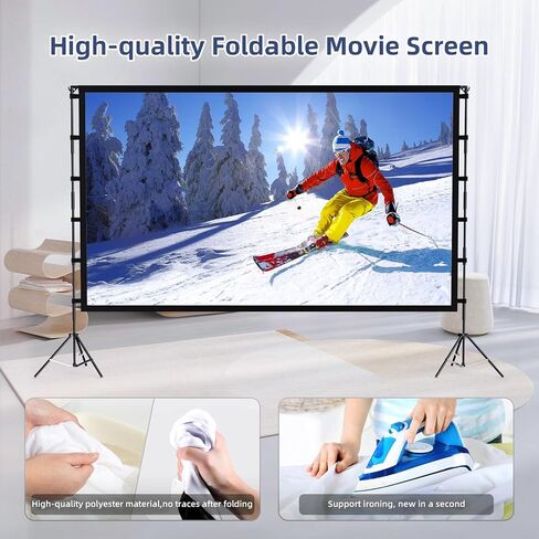 120 Inch Projector Screen with Stand, 16:9 4K HD Portable Projector Screen, Indoor Outdoor Front/Rear with Carry Bag for Home Theater Backyard Camping Movie Night in Kuwait
