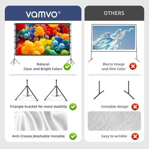 120 Inch Projector Screen with Stand, 16:9 4K HD Portable Projector Screen, Indoor Outdoor Front/Rear with Carry Bag for Home Theater Backyard Camping Movie Night in Kuwait