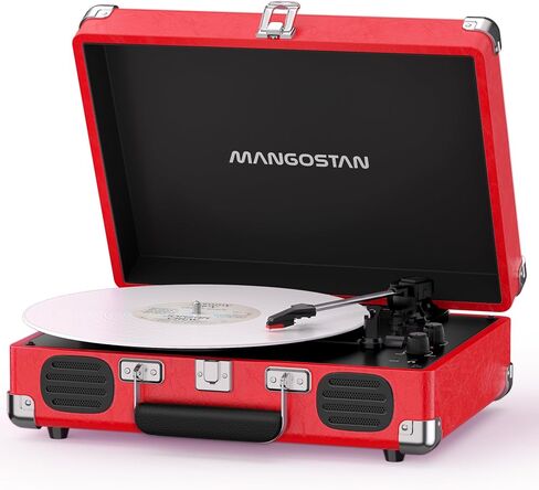 Cherry Red Bluetooth Suitcase Record Player, 3-Speed Turntable in Kuwait