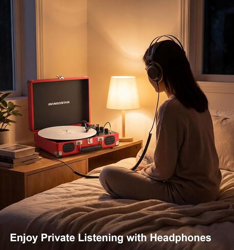 Cherry Red Bluetooth Suitcase Record Player, 3-Speed Turntable in Kuwait