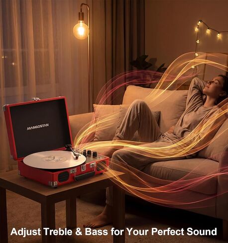 Cherry Red Bluetooth Suitcase Record Player, 3-Speed Turntable in Kuwait