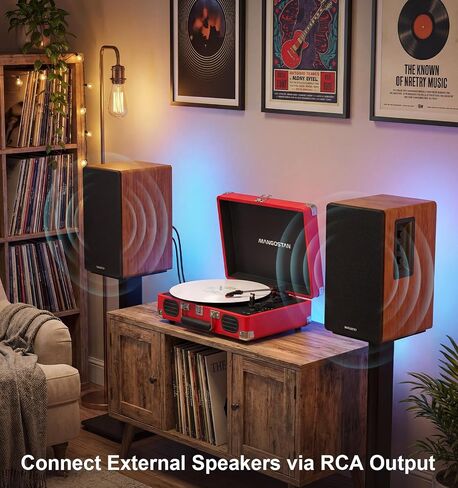 Cherry Red Bluetooth Suitcase Record Player, 3-Speed Turntable in Kuwait