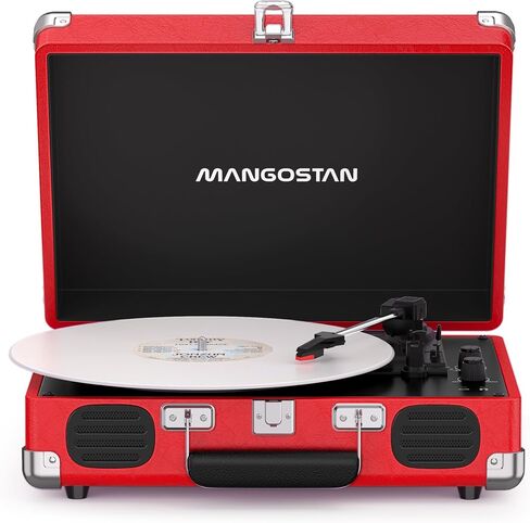 Cherry Red Bluetooth Suitcase Record Player, 3-Speed Turntable in Kuwait