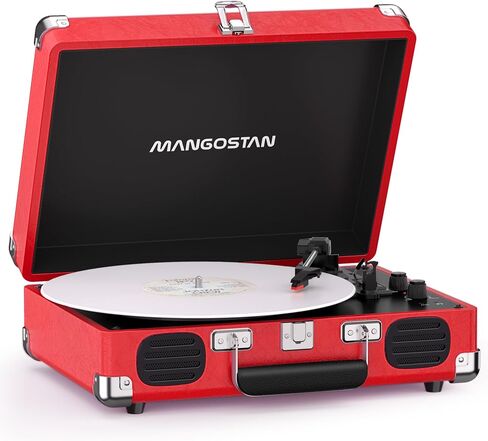 Cherry Red Bluetooth Suitcase Record Player, 3-Speed Turntable in Kuwait
