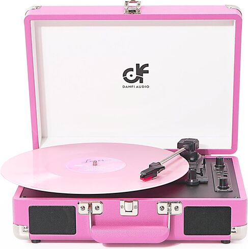 Vinyl Record Player 3-Speed Bluetooth Suitcase Turntable with Built-in Stereo Speakers, USB Recording, Portable Belt-Driven LP Player with RCA AUX Headphone Jack, Auto Stop, Purple in Kuwait