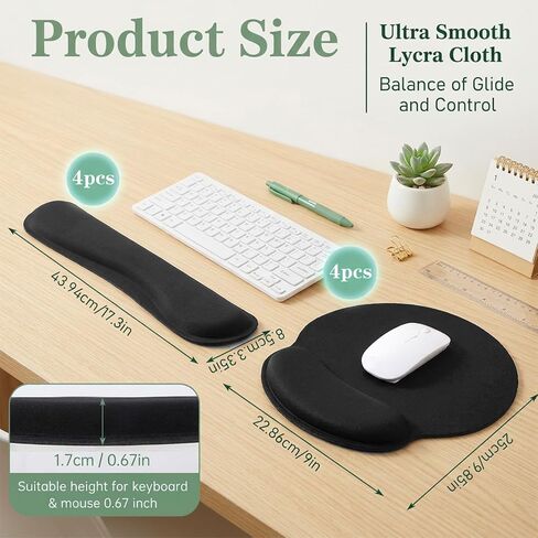 10 Pcs Ergonomic Mouse Pad and Keyboard with Wrist Support Set - Soft Memory Foam & Rubber Base Comfort Rest for Typing, Gaming, Computer, Laptop, Office, Home Use in Kuwait