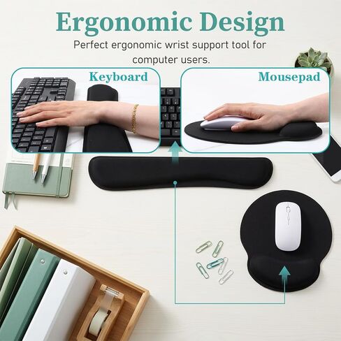 10 Pcs Ergonomic Mouse Pad and Keyboard with Wrist Support Set - Soft Memory Foam & Rubber Base Comfort Rest for Typing, Gaming, Computer, Laptop, Office, Home Use in Kuwait