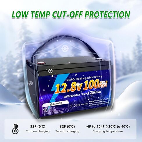 12V 100Ah LiFePO4 Battery, Group 31 Lithium Iron Phosphate Battery, 100A BMS Low-temp Protection 15000 Deep Cycles for Home Energy, RV, Solar System, Fishing Boat in Kuwait