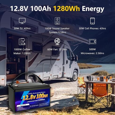 12V 100Ah LiFePO4 Battery, Group 31 Lithium Iron Phosphate Battery, 100A BMS Low-temp Protection 15000 Deep Cycles for Home Energy, RV, Solar System, Fishing Boat in Kuwait