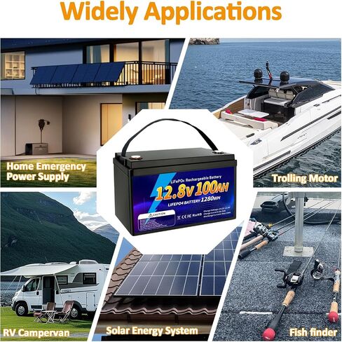 12V 100Ah LiFePO4 Battery, Group 31 Lithium Iron Phosphate Battery, 100A BMS Low-temp Protection 15000 Deep Cycles for Home Energy, RV, Solar System, Fishing Boat in Kuwait