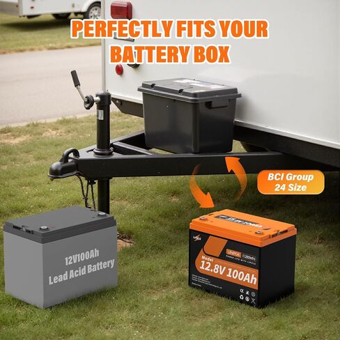 12.8V 100Ah LiFePO4 Lithium Battery, Group 24 Lithium Battery Built-in 100A BMS and Grade A Cells, 15000 Cycles, Max.1280Wh Energy, Perfect for Trolling Motor, RV, Camping, Solar System in Kuwait