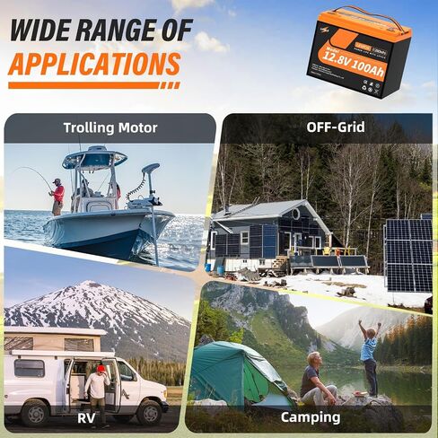 12.8V 100Ah LiFePO4 Lithium Battery, Group 24 Lithium Battery Built-in 100A BMS and Grade A Cells, 15000 Cycles, Max.1280Wh Energy, Perfect for Trolling Motor, RV, Camping, Solar System in Kuwait