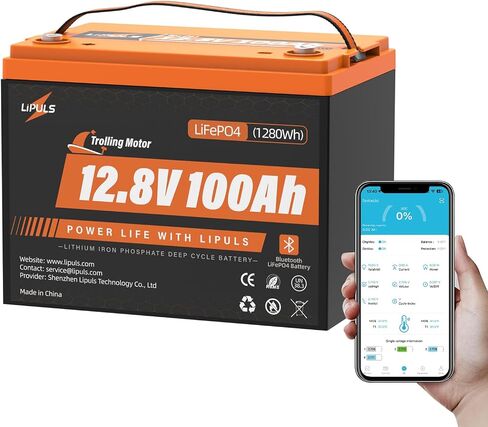 12.8V 100Ah Trolling Motor LiFePO4 Battery, Group 24 Lithium Battery Built-in 120A BMS & Grade A Cells, 15000 Cycles, Max.1280Wh Energy, 1536W Power, Perfect for Trolling Motor, RV, Solar System in Kuwait