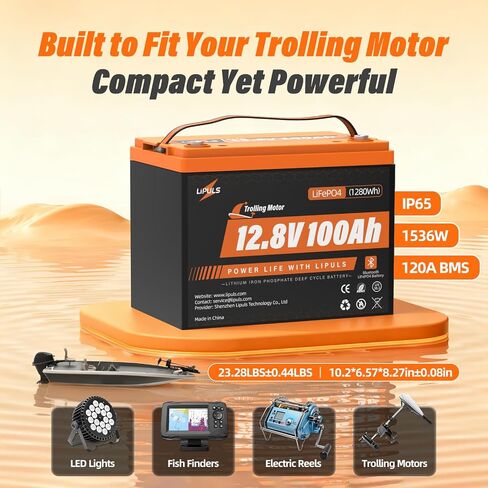 12.8V 100Ah Trolling Motor LiFePO4 Battery, Group 24 Lithium Battery Built-in 120A BMS & Grade A Cells, 15000 Cycles, Max.1280Wh Energy, 1536W Power, Perfect for Trolling Motor, RV, Solar System in Kuwait
