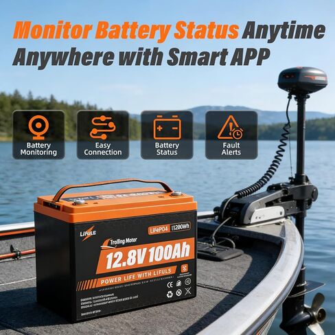 12.8V 100Ah Trolling Motor LiFePO4 Battery, Group 24 Lithium Battery Built-in 120A BMS & Grade A Cells, 15000 Cycles, Max.1280Wh Energy, 1536W Power, Perfect for Trolling Motor, RV, Solar System in Kuwait