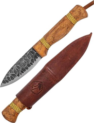 Condor Tool & Knife Otzi Small Fixed Blade Knife - 1095 High Carbon Steel - Burnt American Hickory Handle with Hand Crafted Welted Leather Sheath - 2.3in Blade - 2.5oz (2.5mm) in Kuwait