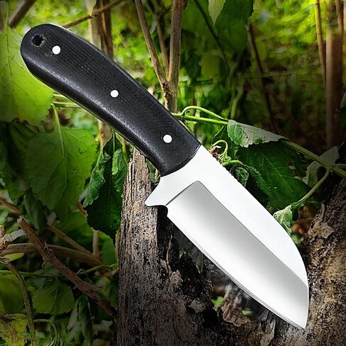 7.5" Hunting Knife - D2 Steel Fixed Blade with 3.5" Razor Sharp Edge - Ergonomic Micarta Handle - Genuine Handcrafted Cowhide Leather Sheath - Compact Bushcraft, Survival & Skinning Tool in Kuwait