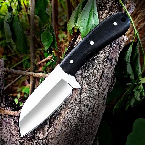 7.5" Hunting Knife - D2 Steel Fixed Blade with 3.5" Razor Sharp Edge - Ergonomic Micarta Handle - Genuine Handcrafted Cowhide Leather Sheath - Compact Bushcraft, Survival & Skinning Tool in Kuwait