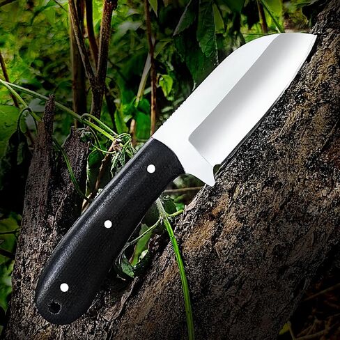 7.5" Hunting Knife - D2 Steel Fixed Blade with 3.5" Razor Sharp Edge - Ergonomic Micarta Handle - Genuine Handcrafted Cowhide Leather Sheath - Compact Bushcraft, Survival & Skinning Tool in Kuwait