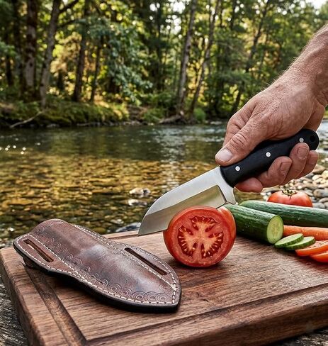 7.5" Hunting Knife - D2 Steel Fixed Blade with 3.5" Razor Sharp Edge - Ergonomic Micarta Handle - Genuine Handcrafted Cowhide Leather Sheath - Compact Bushcraft, Survival & Skinning Tool in Kuwait