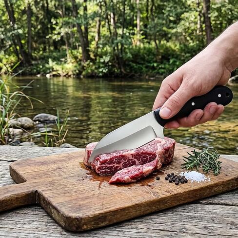 7.5" Hunting Knife - D2 Steel Fixed Blade with 3.5" Razor Sharp Edge - Ergonomic Micarta Handle - Genuine Handcrafted Cowhide Leather Sheath - Compact Bushcraft, Survival & Skinning Tool in Kuwait
