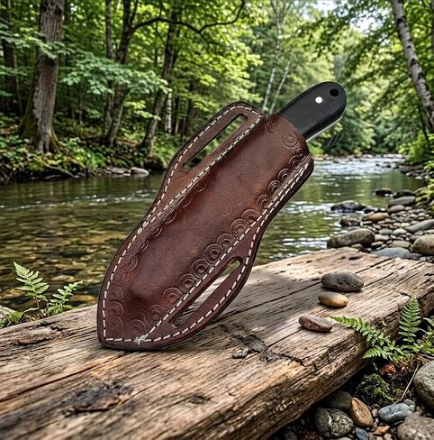 7.5" Hunting Knife - D2 Steel Fixed Blade with 3.5" Razor Sharp Edge - Ergonomic Micarta Handle - Genuine Handcrafted Cowhide Leather Sheath - Compact Bushcraft, Survival & Skinning Tool in Kuwait