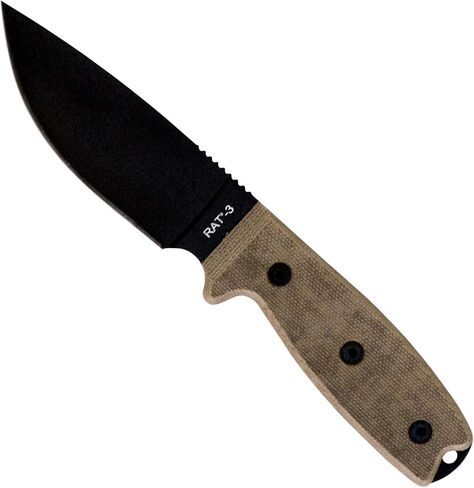 Ontario Knife Company 8665 Rat-3 Plain Edge with Black Nylon Sheath, Black/Tan, One Size in Kuwait