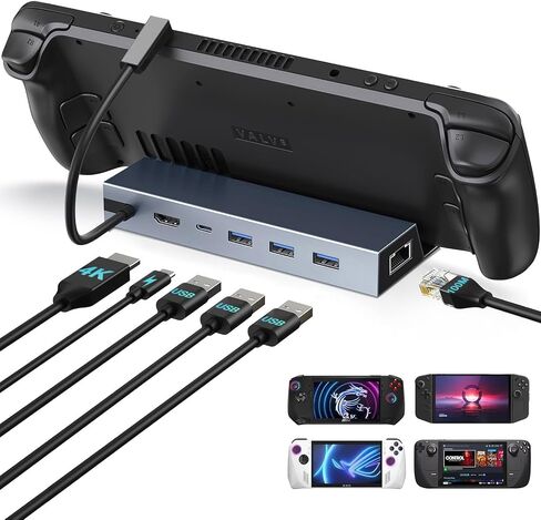 Steam Deck Dock, Docking Station for Steam Deck/ROG Ally/Legion Go/MSI Claw/Nitro Deck/Steam Deck OLED, 6-in-1 USB C Dock with HDMI 4K UHD, 100Mbps RJ45 Ethernet, USB 3.0 and PD 100W Charging in Kuwait