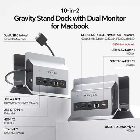MacBook Docking Station Dual Monitor 4K@60Hz with M.2 NVMe SSD Enclosure in Kuwait