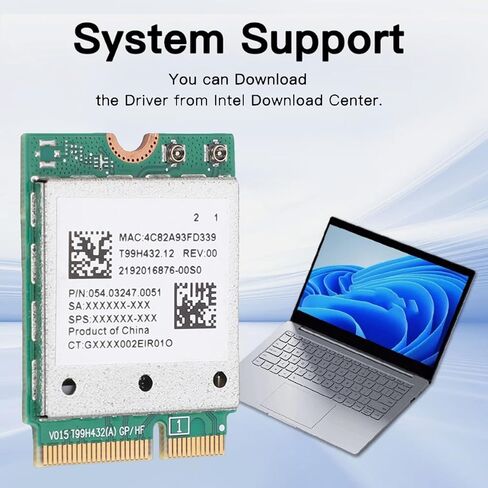 WiFi 7 M.2 Network Card, Wireless Network Adapter Module M.2 WiFi Card 5.8Gbps 5GHz 6GHz Triple Band with 4K QAM Support 2x2 Antennas for 11 Laptops in Kuwait