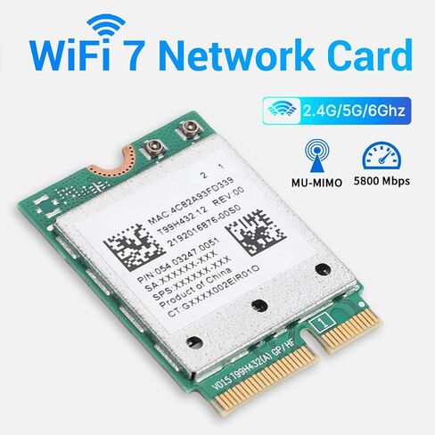 WiFi 7 M.2 Network Card, Wireless Network Adapter Module M.2 WiFi Card 5.8Gbps 5GHz 6GHz Triple Band with 4K QAM Support 2x2 Antennas for 11 Laptops in Kuwait