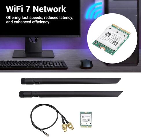 WiFi 7 M.2 Network Card, Wireless Network Adapter Module M.2 WiFi Card 5.8Gbps 5GHz 6GHz Triple Band with 4K QAM Support 2x2 Antennas for 11 Laptops in Kuwait