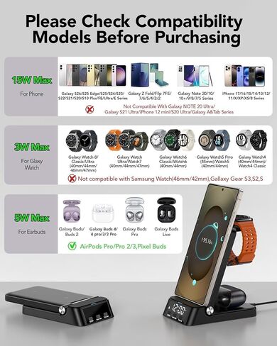 SPGUARD 4-in-1 Wireless Charging Station for Samsung with Alarm Clock in Kuwait