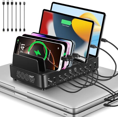 500W Charging Station for Multiple Devices, 10-Port USB C Fast Charger Stations,Dual USB-C 120W and 8 Ports Fast Charging Multi-Device Organizer Charging Dock Hub for Laptop Phone Tablet in Kuwait