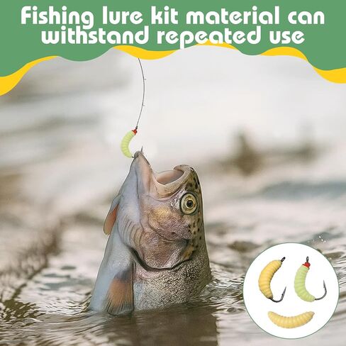 50PCS Bluegill Hooks Fishing Worms – 30PCS 22mm Soft Rubber Worms & 20PCS Maggot Bait for Bass, Panfish, and Trout, Bluegill Lures for Freshwater Fishing with Natural Nlbn Action in Kuwait