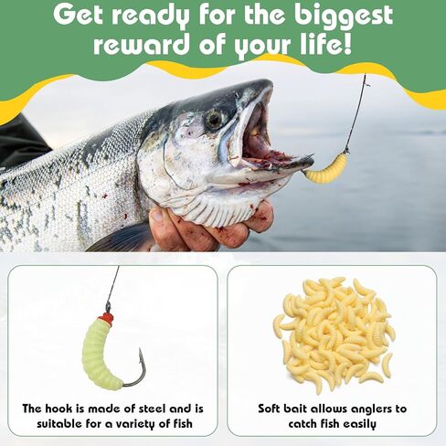 50PCS Bluegill Hooks Fishing Worms – 30PCS 22mm Soft Rubber Worms & 20PCS Maggot Bait for Bass, Panfish, and Trout, Bluegill Lures for Freshwater Fishing with Natural Nlbn Action in Kuwait