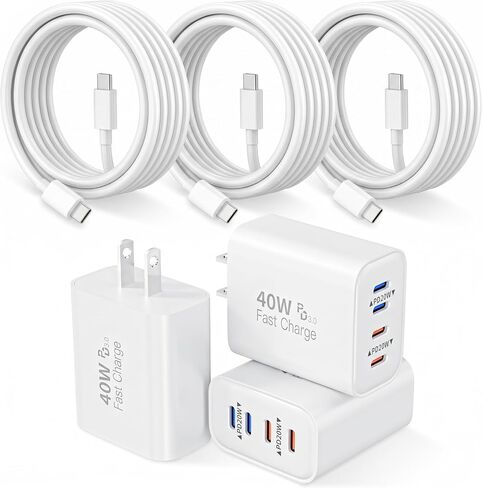 Apple iPhone Charger Fast Charging,3Pack Long 6FT Type C to USB C Cable Cord 4 Port 40W USB C Charging Block Apple Charger Quick Charging for iPhone 17 Air/17 16 15 Pro Max/16e/16 Plus/15/15 Pro/iPad in Kuwait