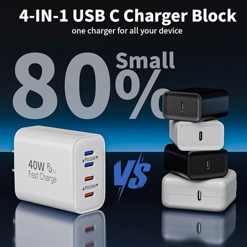 Apple iPhone Charger Fast Charging,3Pack Long 6FT Type C to USB C Cable Cord 4 Port 40W USB C Charging Block Apple Charger Quick Charging for iPhone 17 Air/17 16 15 Pro Max/16e/16 Plus/15/15 Pro/iPad in Kuwait