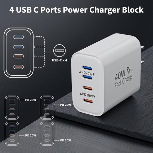 Apple iPhone Charger Fast Charging,3Pack Long 6FT Type C to USB C Cable Cord 4 Port 40W USB C Charging Block Apple Charger Quick Charging for iPhone 17 Air/17 16 15 Pro Max/16e/16 Plus/15/15 Pro/iPad in Kuwait