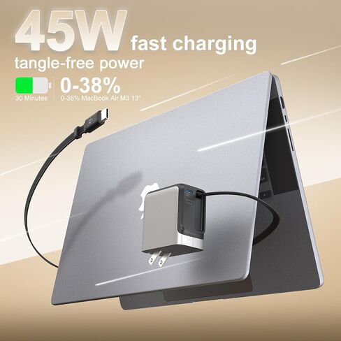 Retractable Charger, 45W USB-C Charger, GaN Fast Charger with 2.26ft Retractable Cable for iPhone 17/16/15/14/13 Series, Galaxy S26/S25/24 Ultra, Pixel, iPad, Space Silver in Saudi Arabia