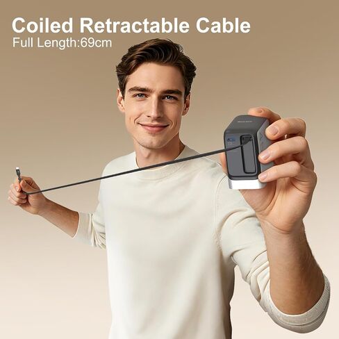 Retractable Charger, 45W USB-C Charger, GaN Fast Charger with 2.26ft Retractable Cable for iPhone 17/16/15/14/13 Series, Galaxy S26/S25/24 Ultra, Pixel, iPad, Space Silver in Saudi Arabia
