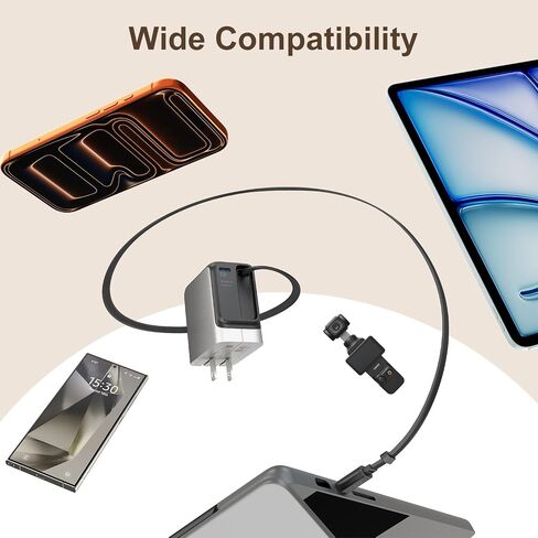 Retractable Charger, 45W USB-C Charger, GaN Fast Charger with 2.26ft Retractable Cable for iPhone 17/16/15/14/13 Series, Galaxy S26/S25/24 Ultra, Pixel, iPad, Space Silver in Saudi Arabia