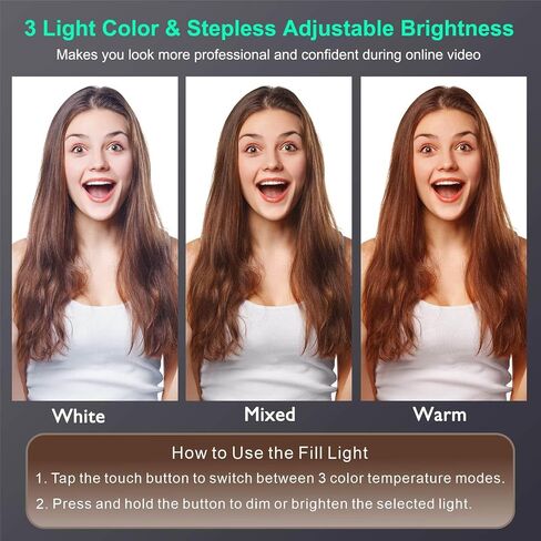 4K Webcam with Fill Light, Computer Camera with Privacy Cover & Noise-Reducing Microphone, Webcam for PC/Laptop/Mac/Monitor, USB-A to USB-C Adapter Included, Adjustable Brightness, Plug & Play in Kuwait
